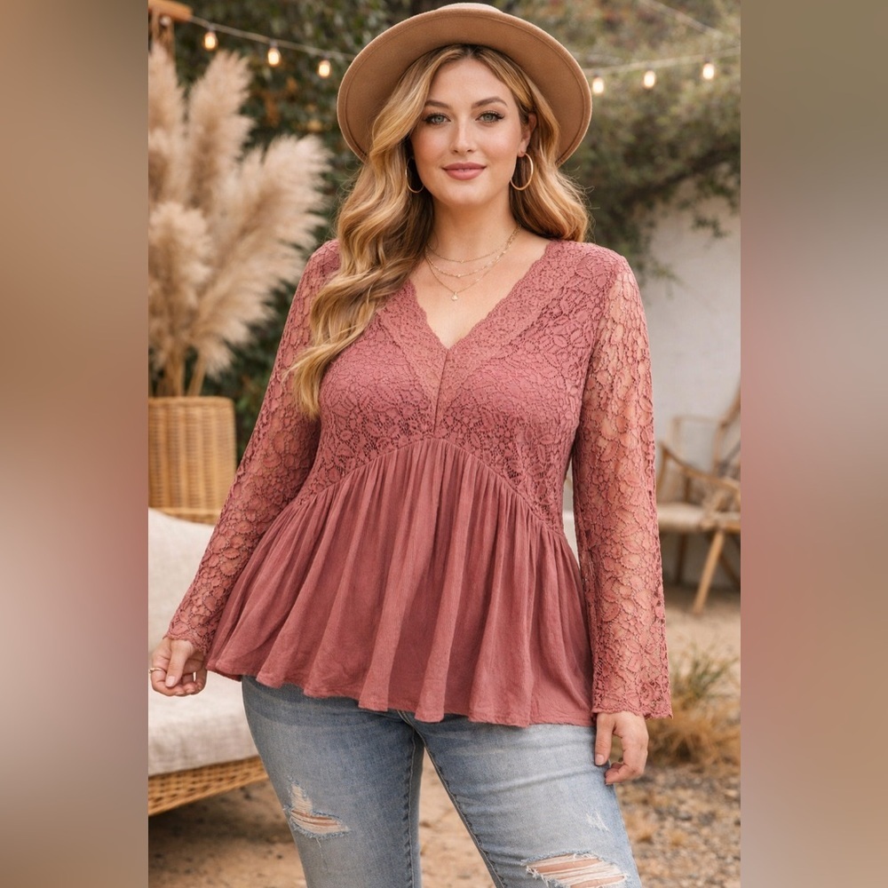 Wonderly Curvy 2X NWT Withered Rose Lace Peplum Boho Blouse Stardust Rayon